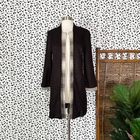 NEW Ming Wang | Brown Tan Knit Long Sleeve Lightweight Work Sweater Jacket XS - Picture 2 of 11